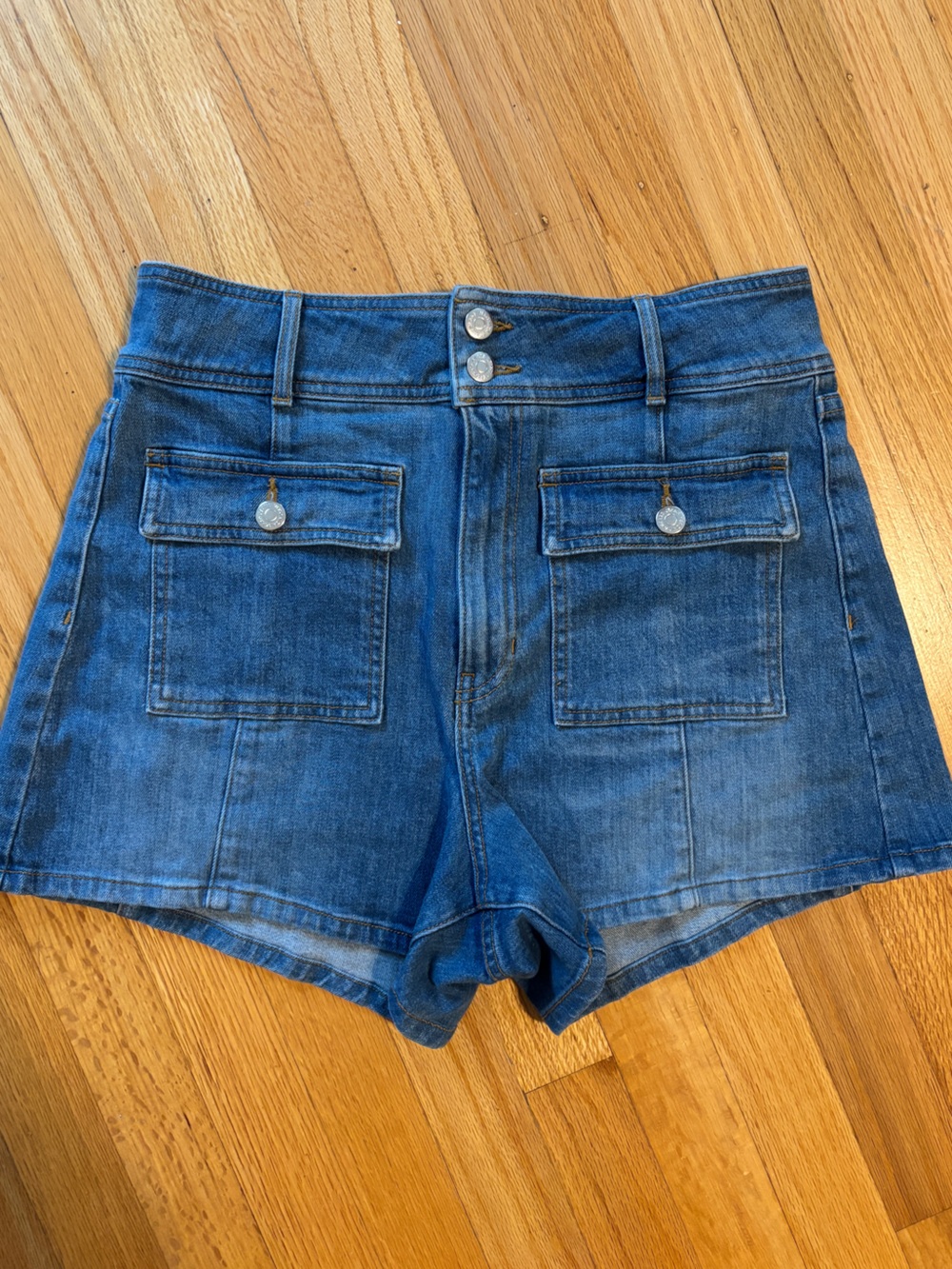 Veronica Beard Blue Denim High-Waist Utility Shorts